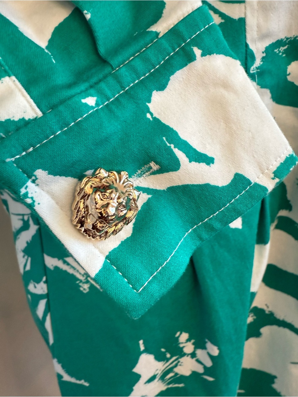 Anne Klein 4P Green White Floral Shirt Dress Petite Button Front Stretch Cotton - Picture 6 of 13